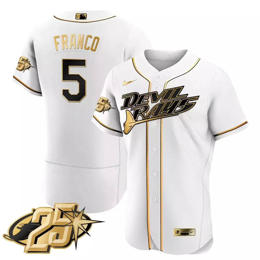 wander franco white gold mens tampa bay rays 25th anniversary patch flex base jersey all stitched