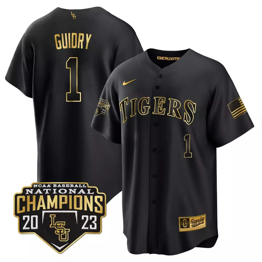 weylin guidry black gold mens lsu tigers 2023 national champions gold cool jersey v5 all stitched