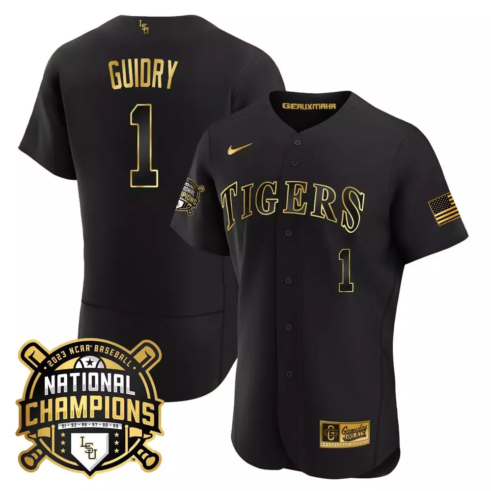weylin guidry black gold mens lsu tigers 2023 national champions gold cool jersey v5 all stitched