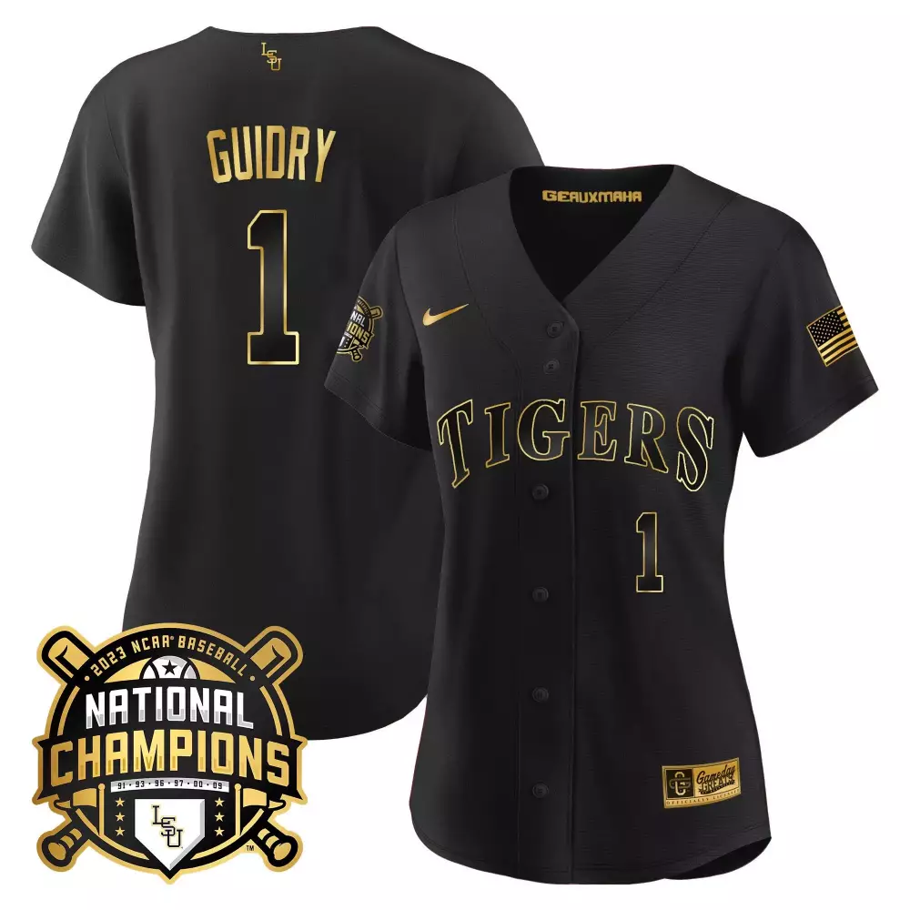 weylin guidry black gold mens lsu tigers 2023 national champions gold cool jersey v5 all stitched