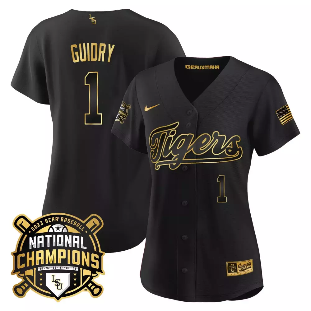 weylin guidry black gold mens lsu tigers 2023 national champions gold cool jersey v5 all stitched