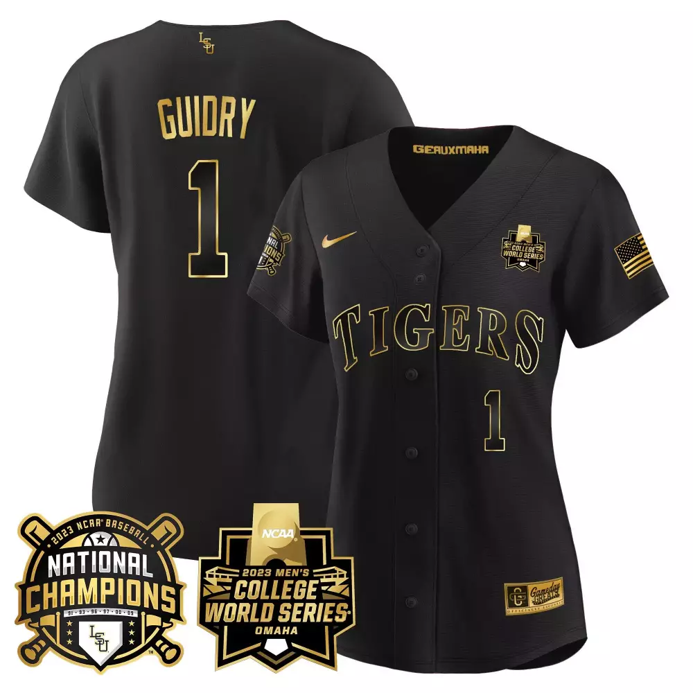 weylin guidry black gold mens lsu tigers 2023 national champions gold cool jersey v5 all stitched