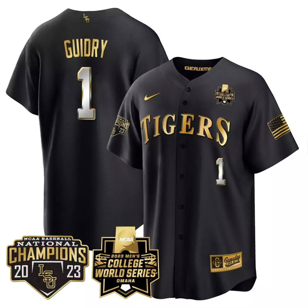 weylin guidry black limited mens lsu tigers 2023 national champions gold cool jersey v4 all stitched