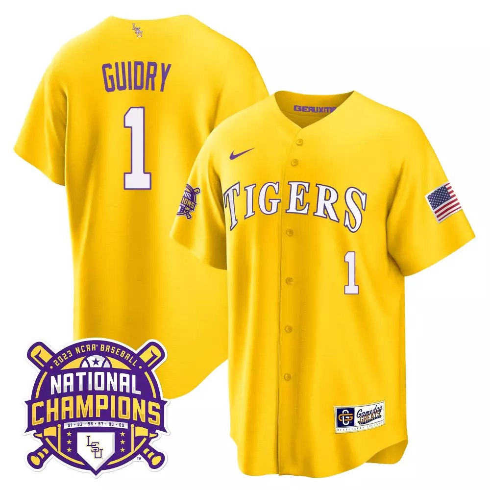 weylin guidry gold mens lsu tigers 2023 national champions gold cool jersey v2 all stitched
