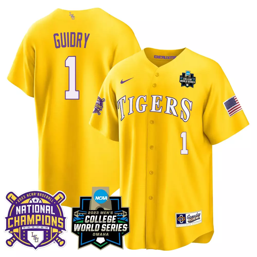 weylin guidry gold mens lsu tigers 2023 national champions gold cool jersey v2 all stitched