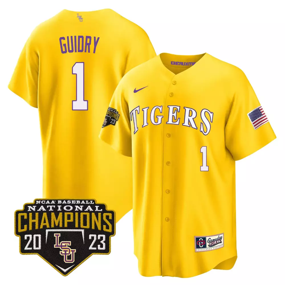 weylin guidry gold mens lsu tigers 2023 national champions gold cool jersey v2 all stitched