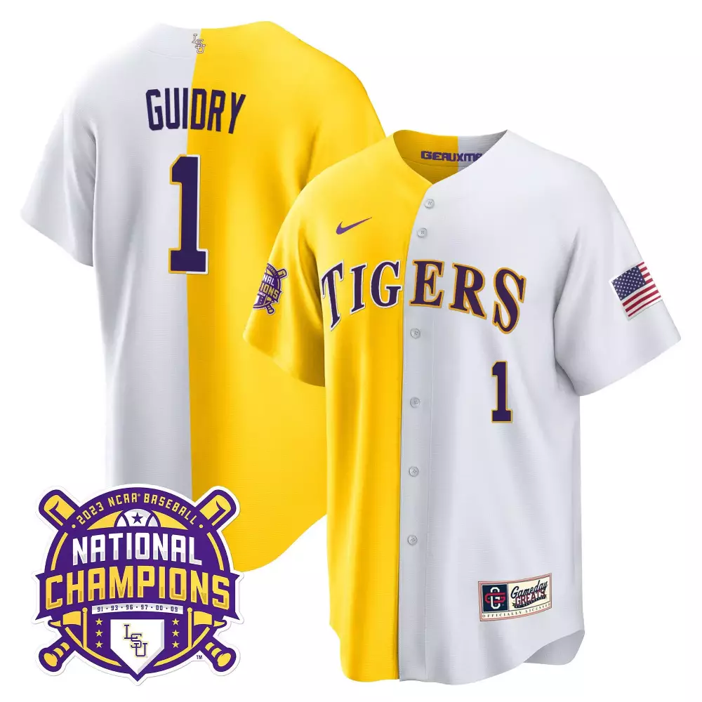 weylin guidry gold sleeves mens lsu tigers 2023 champions alternate color sleeves jersey all stitched