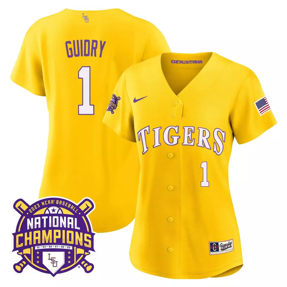 weylin guidry gold sleeves mens lsu tigers 2023 champions alternate color sleeves jersey all stitched