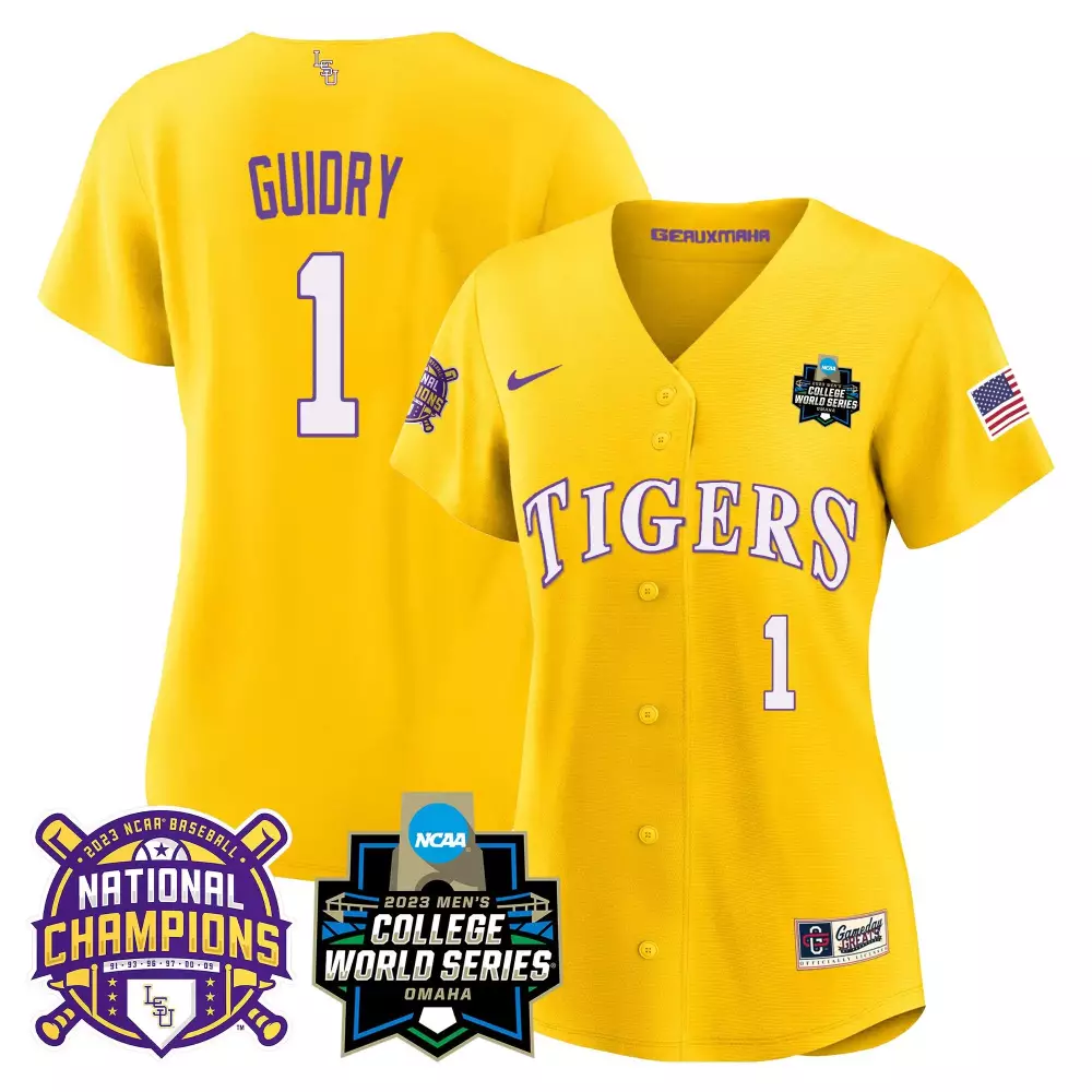 weylin guidry gold sleeves mens lsu tigers 2023 champions alternate color sleeves jersey all stitched