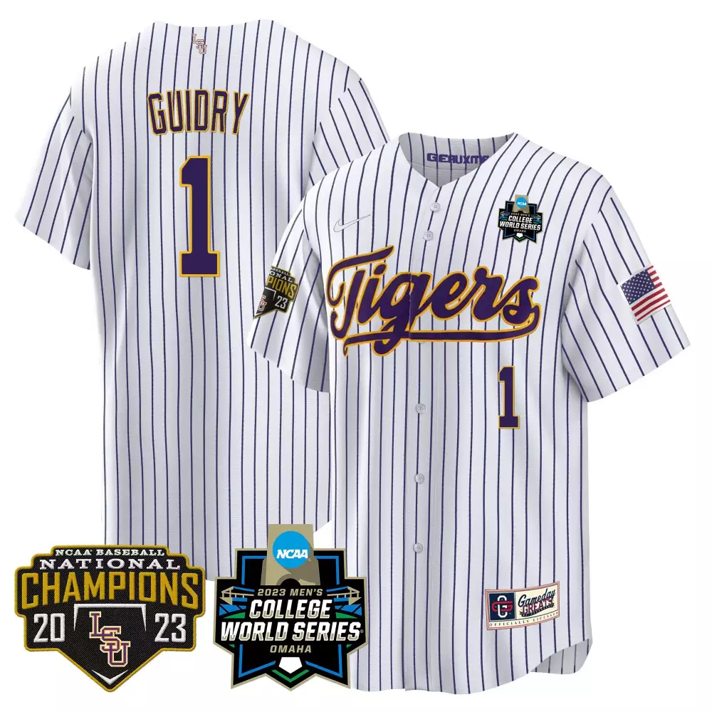 weylin guidry pinstripe mens lsu tigers 2023 national champions gold cool jersey v4 all stitched