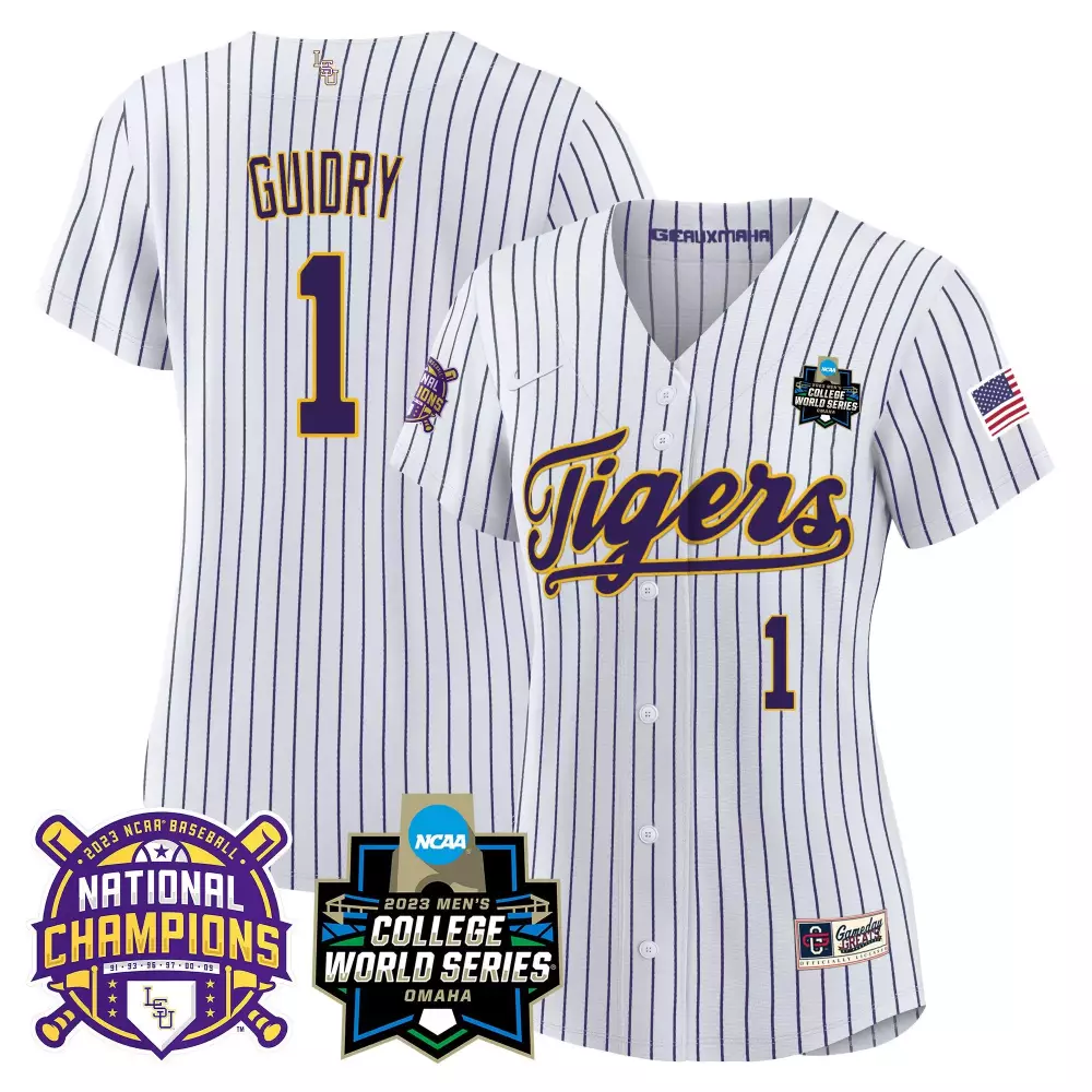 weylin guidry pinstripe womens lsu tigers 2023 national champions gold jersey v3 all stitched