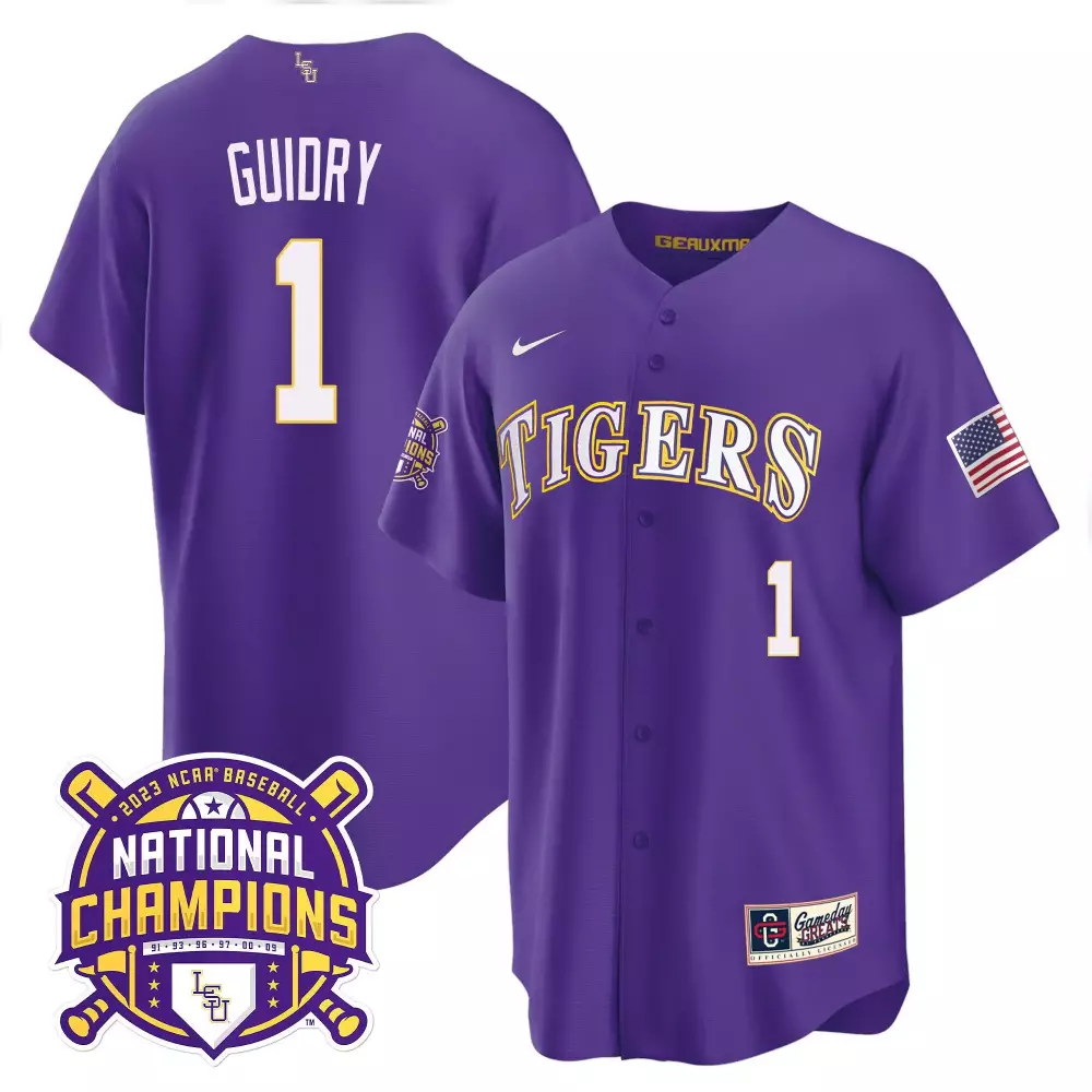 weylin guidry purple mens lsu tigers 2023 national champions gold cool jersey all stitched