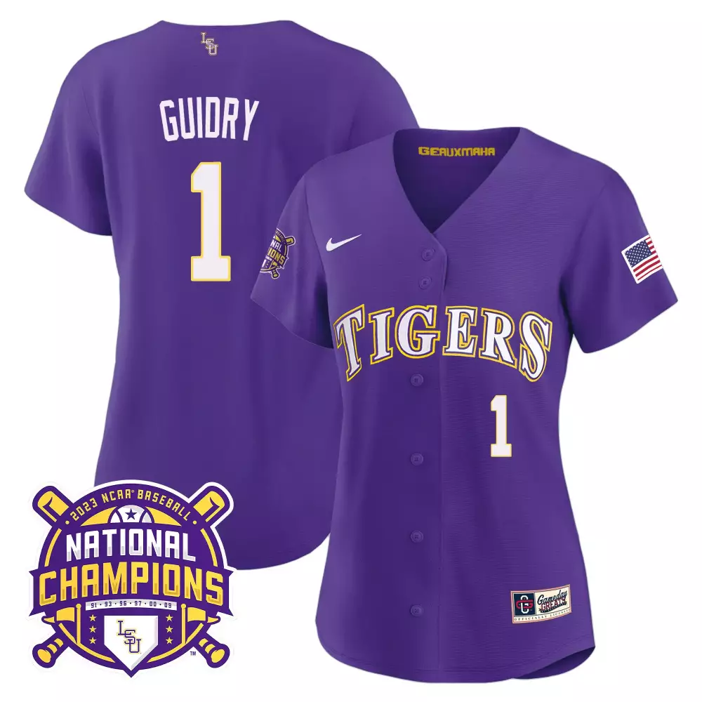 weylin guidry purple womens lsu tigers 2023 national champions gold cool jersey all stitched