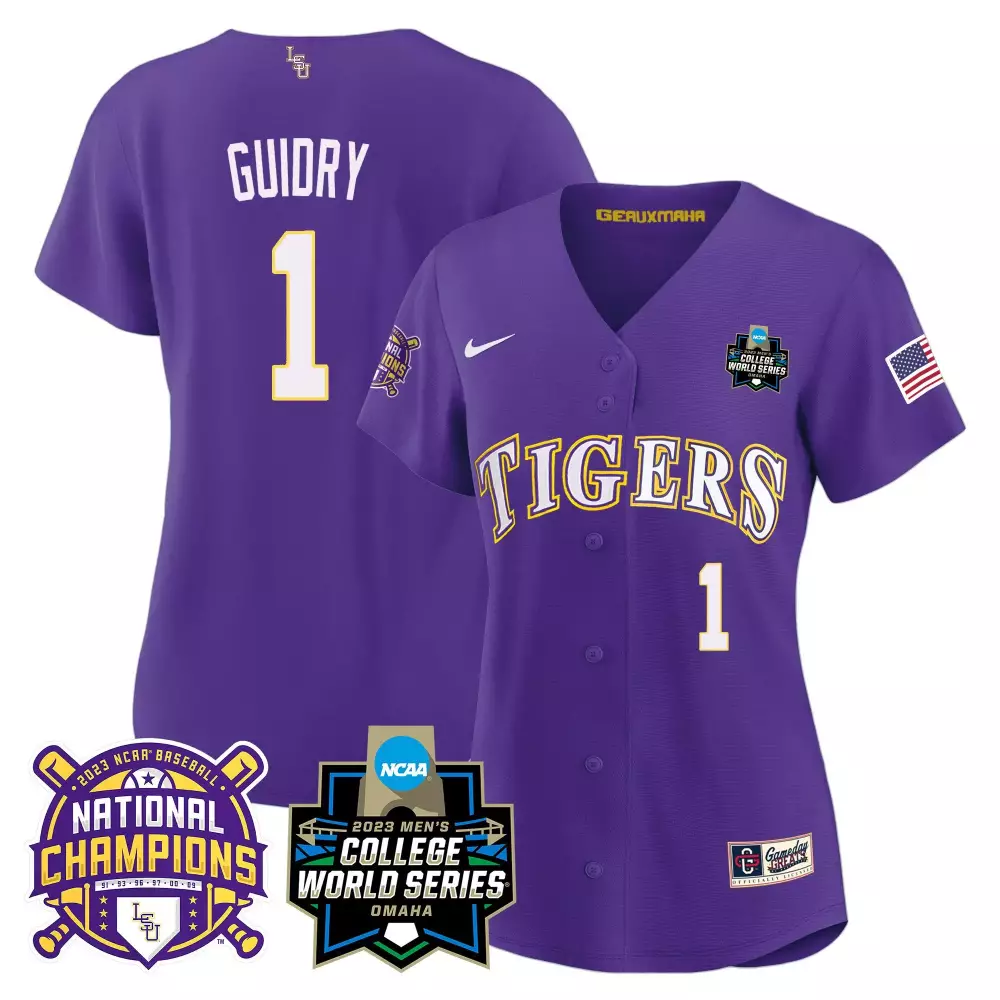 weylin guidry purple womens lsu tigers 2023 national champions gold cool jersey all stitched