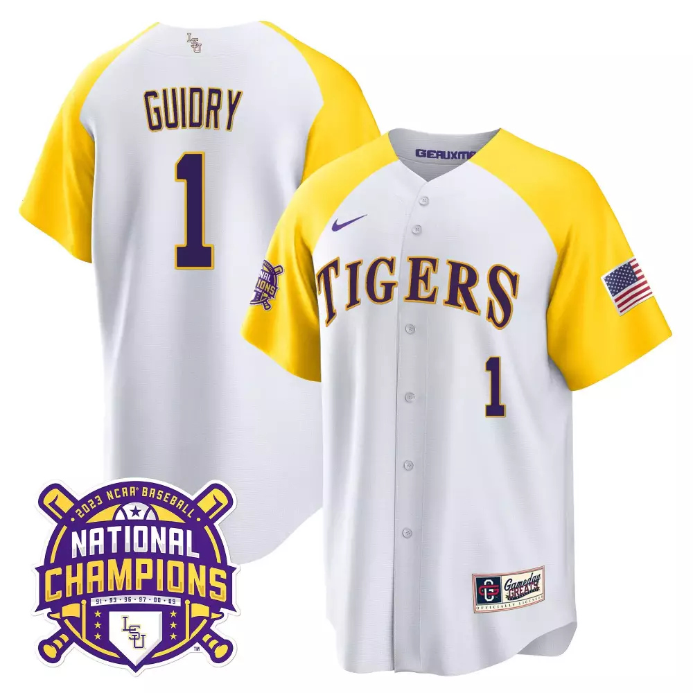 weylin guidry white alternate mens lsu tigers 2023 champions alternate color sleeves jersey all stitched