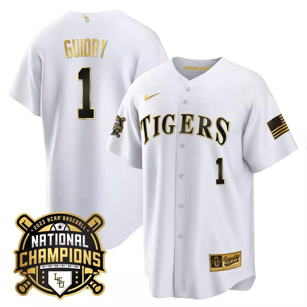 weylin guidry white alternate mens lsu tigers 2023 champions alternate color sleeves jersey all stitched
