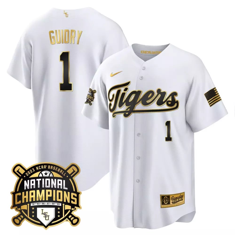 weylin guidry white alternate mens lsu tigers 2023 champions alternate color sleeves jersey all stitched