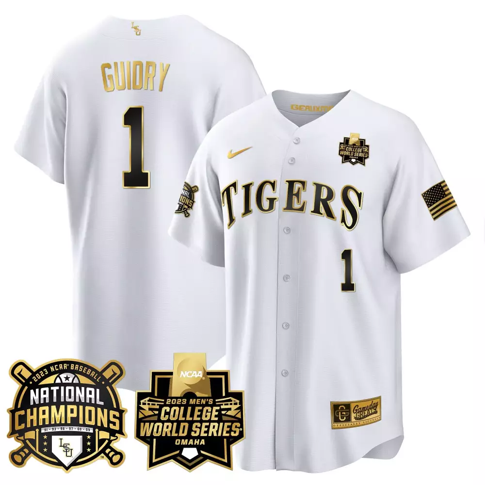 weylin guidry white alternate mens lsu tigers 2023 champions alternate color sleeves jersey all stitched