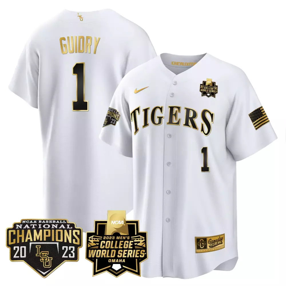 weylin guidry white alternate mens lsu tigers 2023 champions alternate color sleeves jersey all stitched