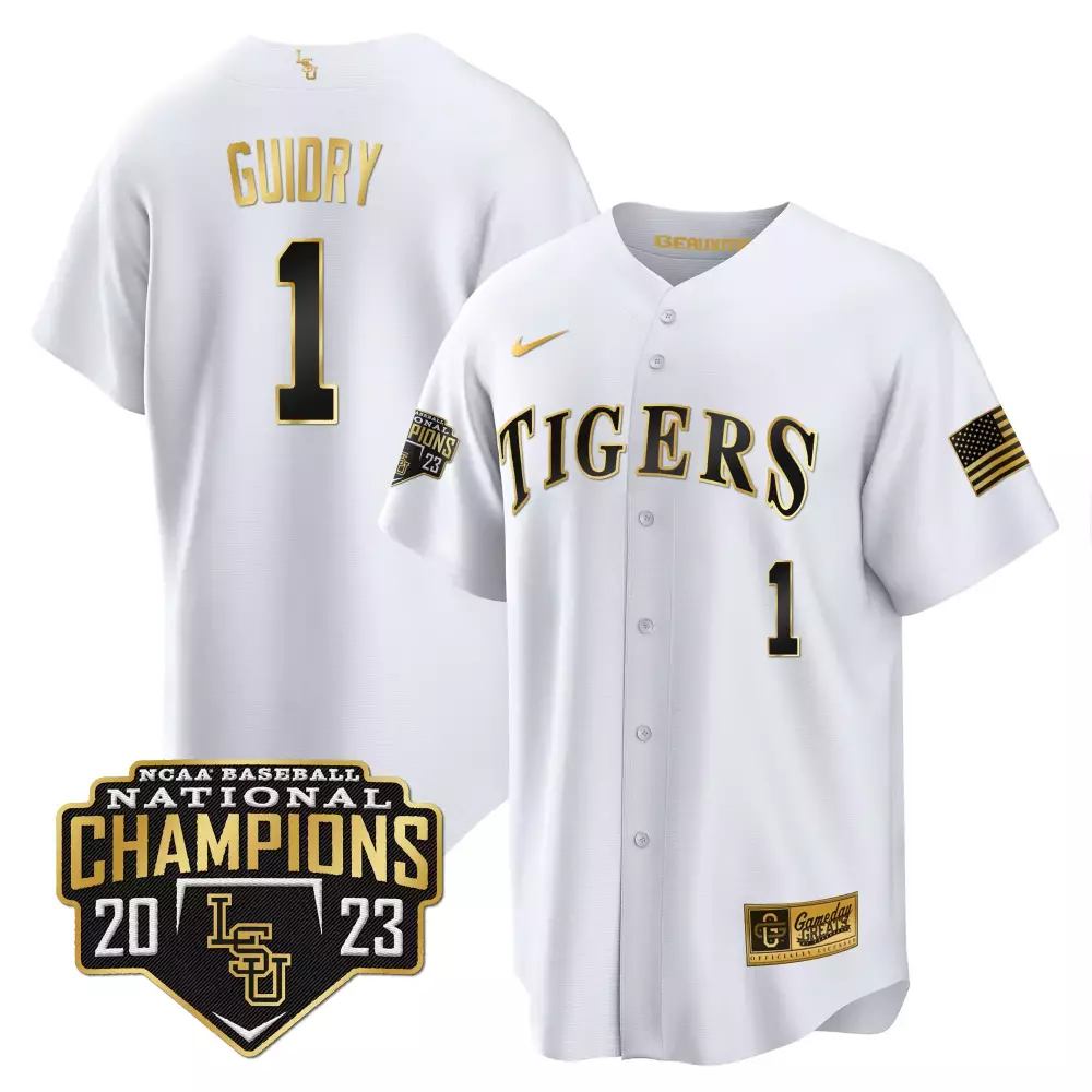 weylin guidry white gold mens lsu tigers 2023 national champions gold cool jersey v5 all stitched