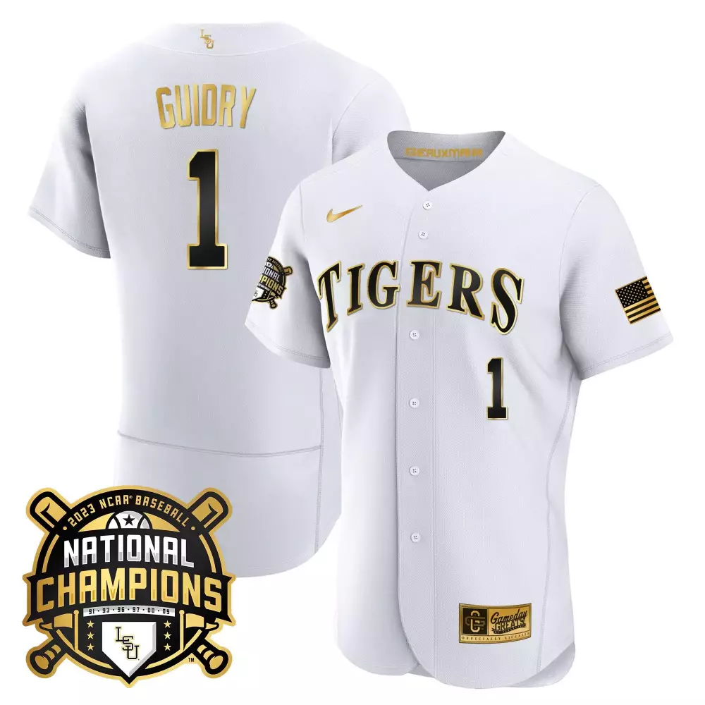 weylin guidry white gold mens lsu tigers 2023 national champions gold cool jersey v5 all stitched