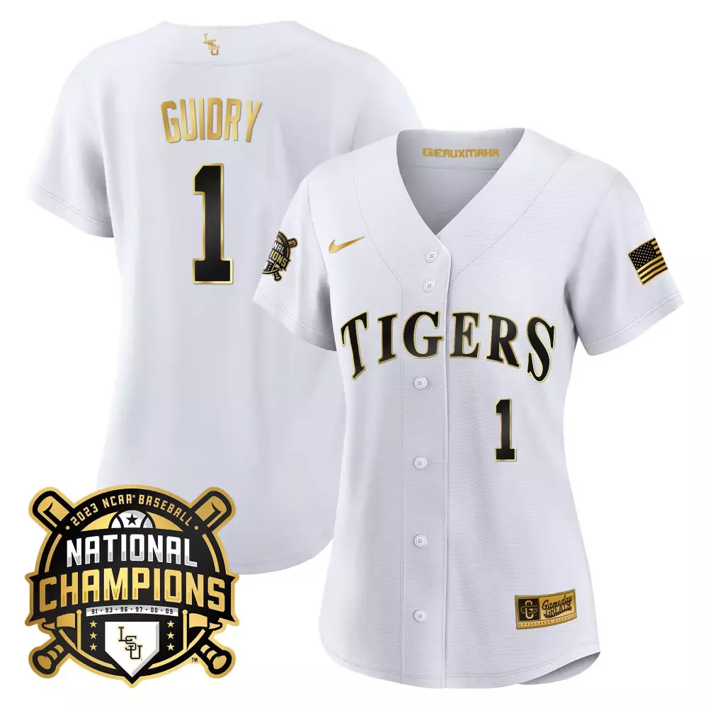 weylin guidry white gold mens lsu tigers 2023 national champions gold cool jersey v5 all stitched