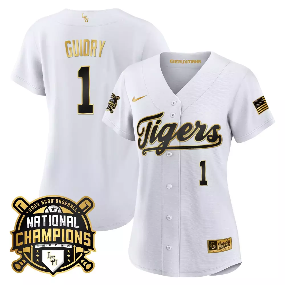 weylin guidry white gold mens lsu tigers 2023 national champions gold cool jersey v5 all stitched