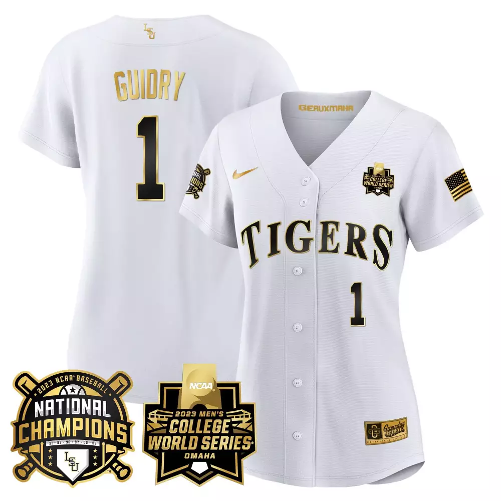weylin guidry white gold mens lsu tigers 2023 national champions gold cool jersey v5 all stitched