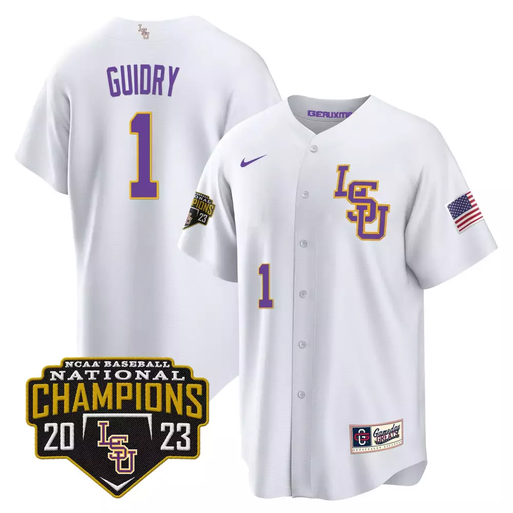 weylin guidry white lsu mens lsu tigers 2023 national champions gold cool jersey v4 all stitched