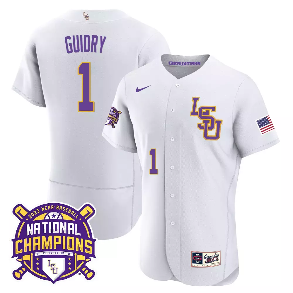 weylin guidry white lsu mens lsu tigers 2023 national champions gold cool jersey v4 all stitched