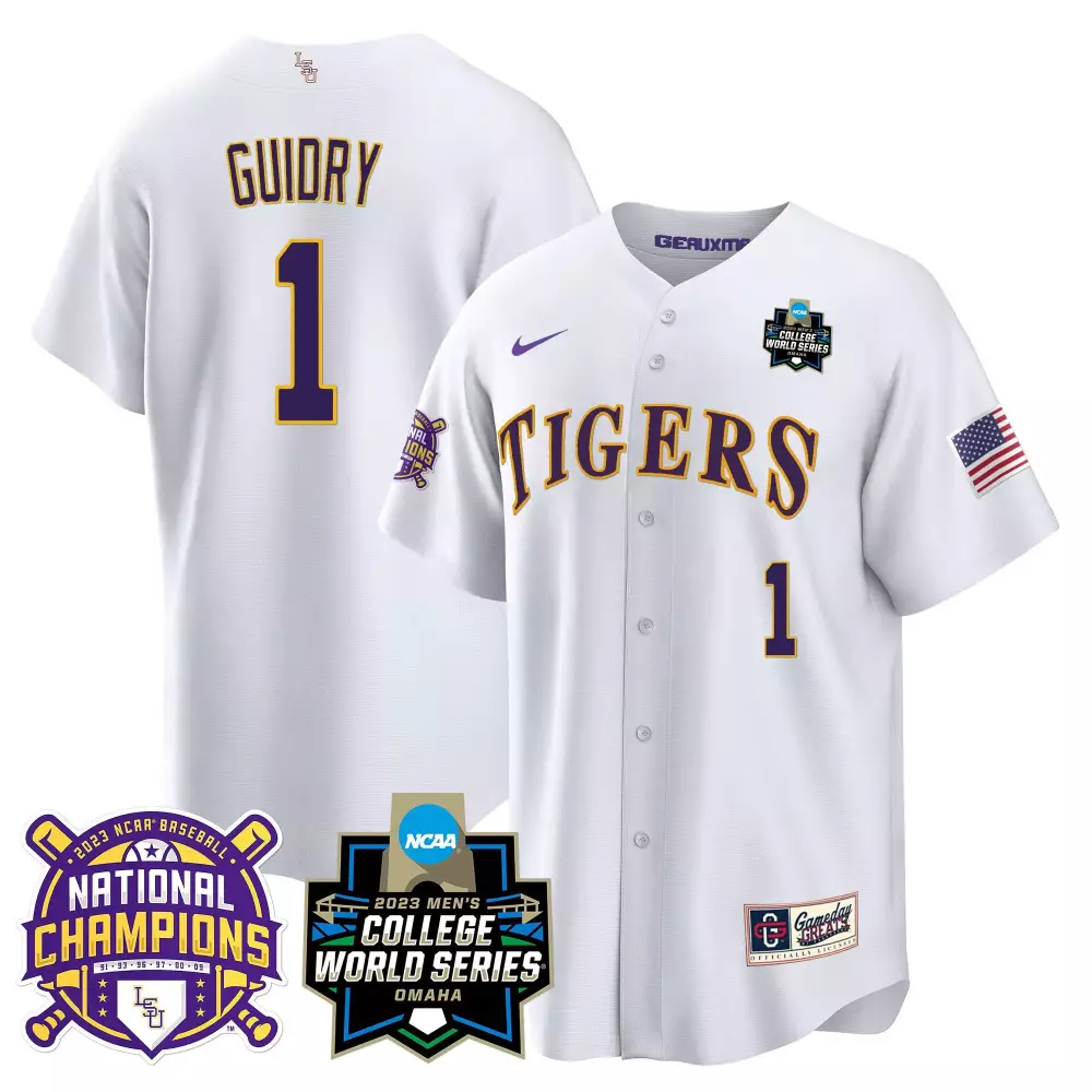 weylin guidry white mens lsu tigers 2023 national champions gold cool jersey v3 all stitched