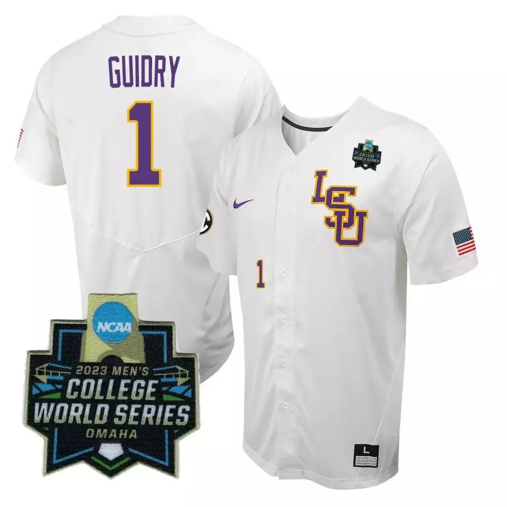 weylin guidry white mens lsu tigers college baseball world series jersey v2 all stitched