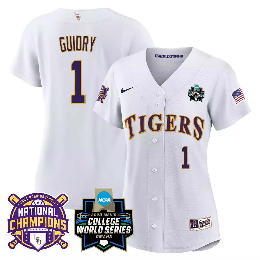 weylin guidry white womens lsu tigers 2023 national champions gold jersey v3 all stitched