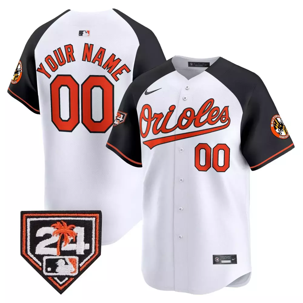 white alternate men baltimore orioles 2024 spring training patch vapor premier limited custom jersey all stitched