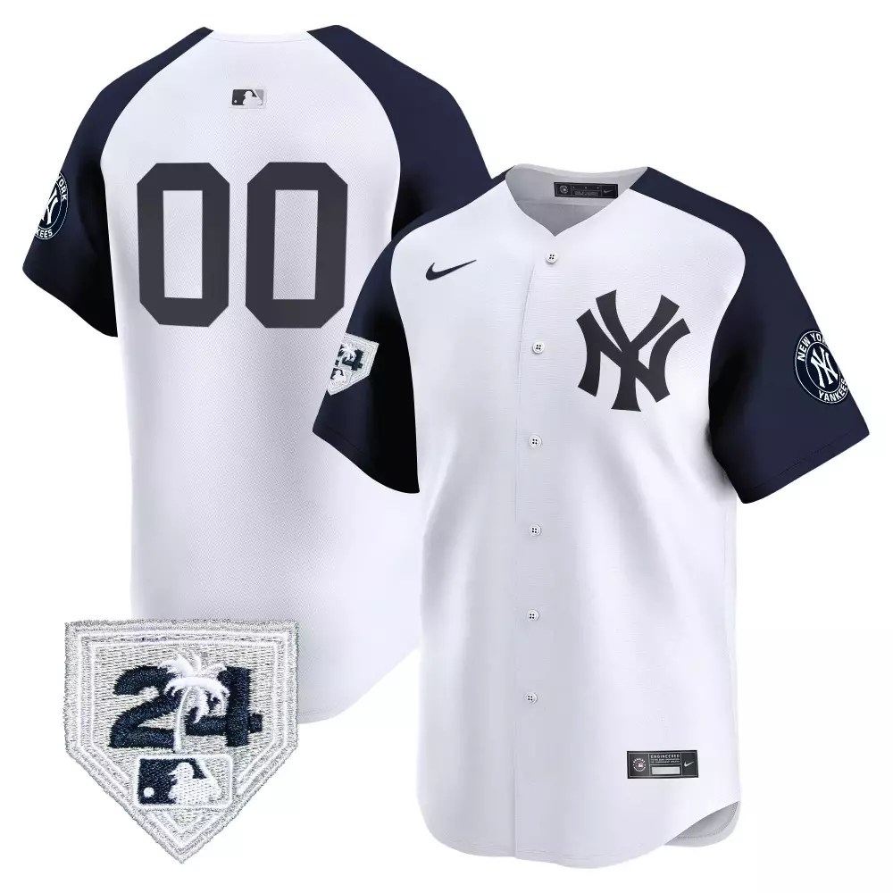 white alternate men new york yankees 2024 spring training patch vapor premier limited custom jersey v4 all stitched