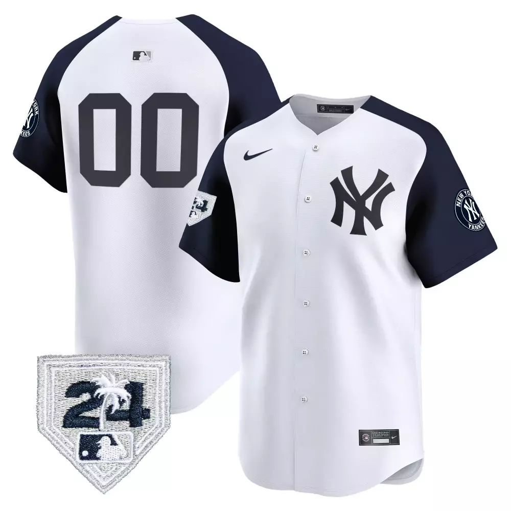 white alternate men new york yankees 2024 spring training patch vapor premier limited custom jersey v4 all stitched