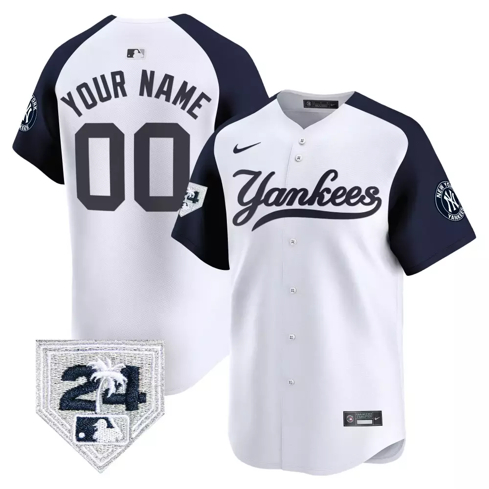 white alternate men new york yankees 2024 spring training patch vapor premier limited custom jersey v4 all stitched