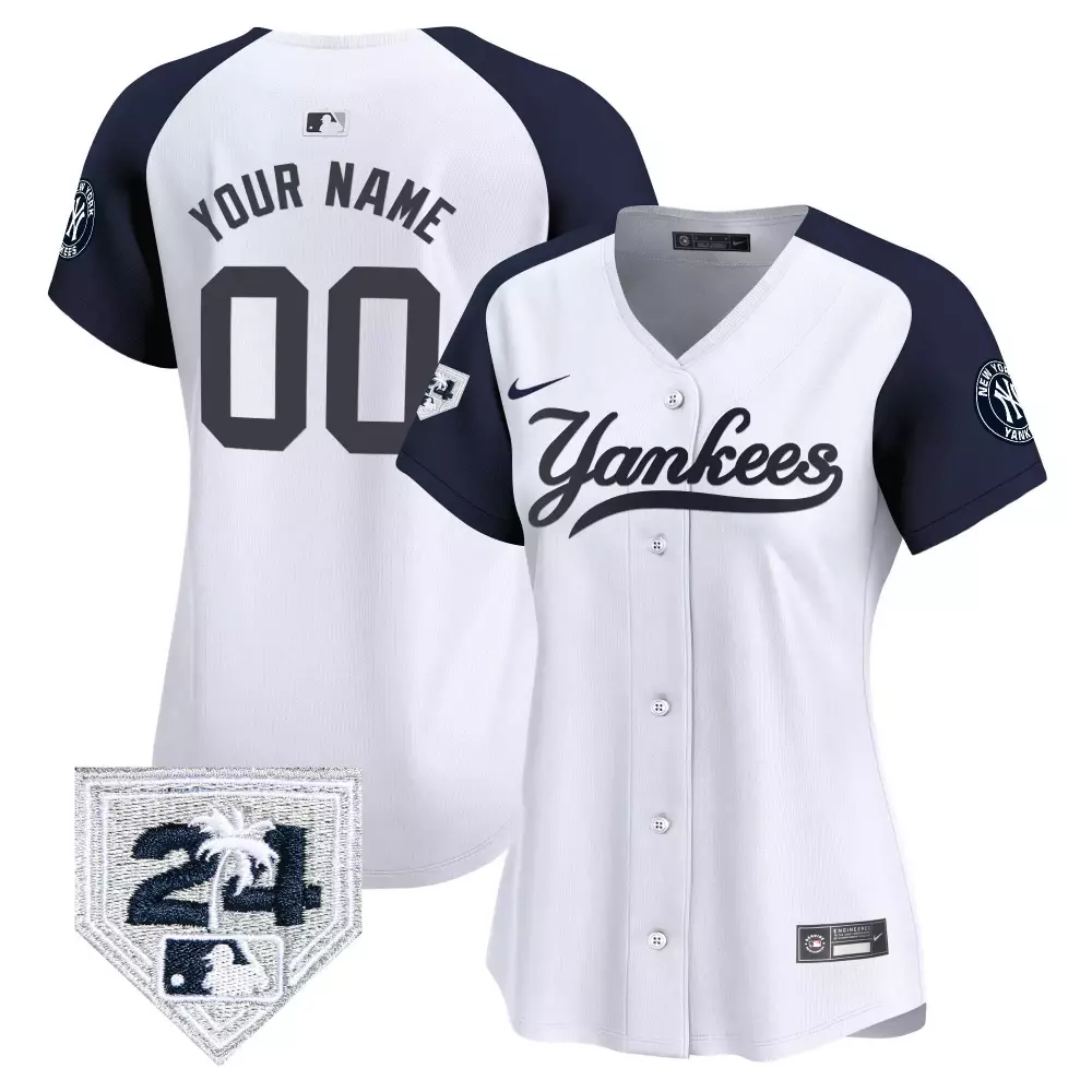 white alternate women new york yankees 2024 spring training patch vapor premier elite custom jersey v2 all stitched