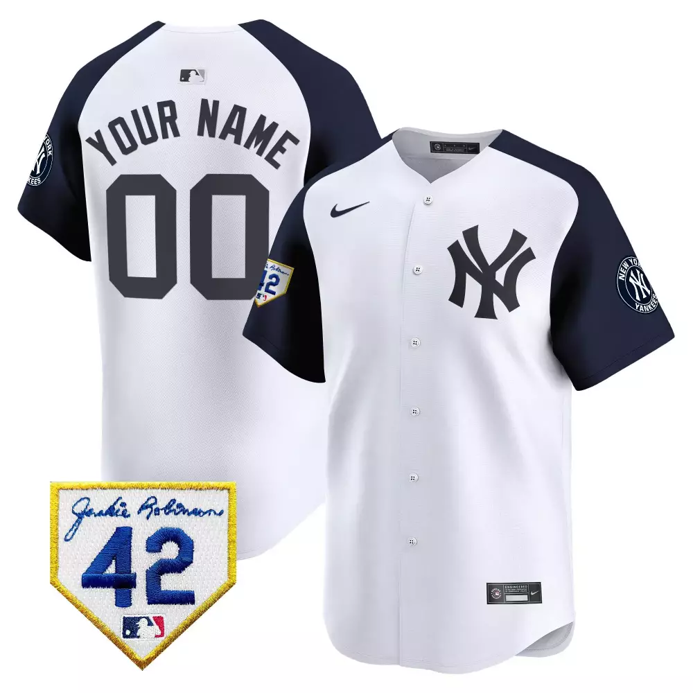 white alternate youth new york yankees 2024 jackie robinson patch vapor premier limited custom jersey all stitched