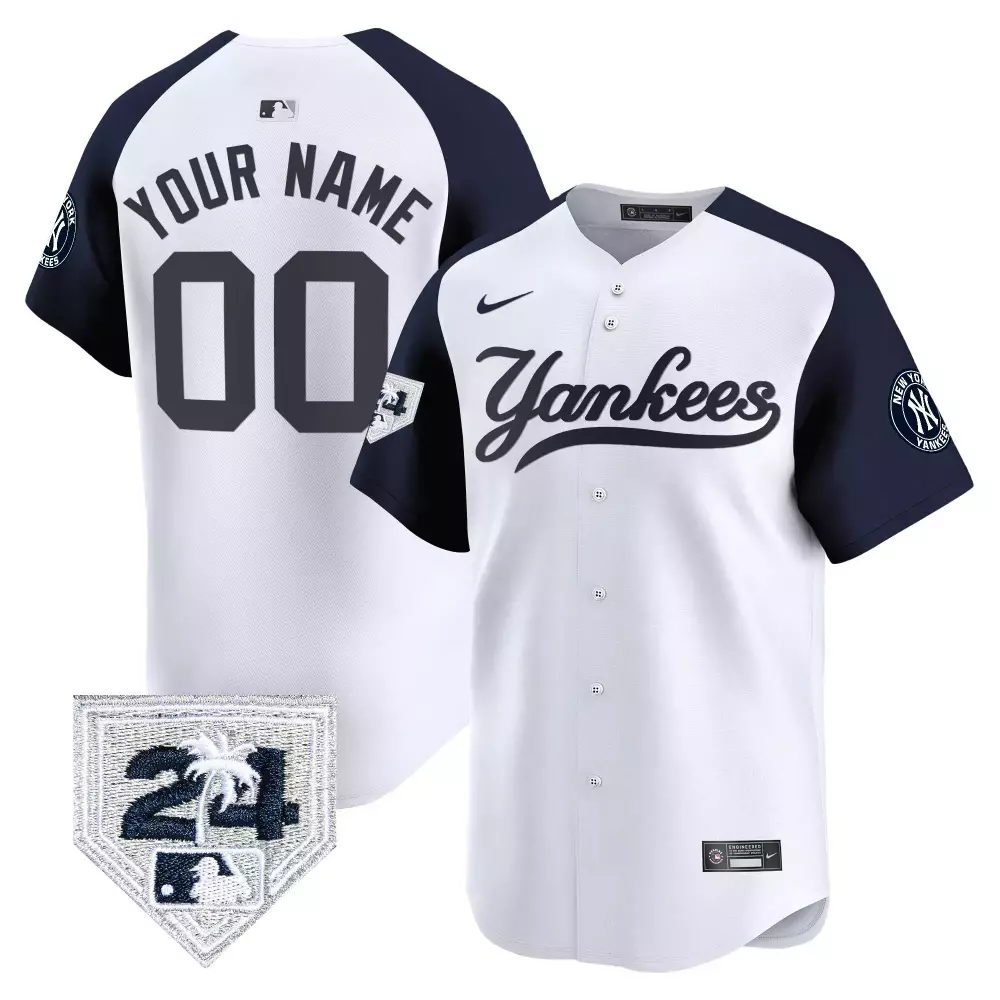 white alternate youth new york yankees 2024 spring training patch vapor premier limited custom jersey v5 all stitched