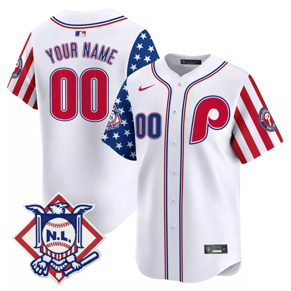 white alternate youth philadelphia phillies 2024 fourth of july vapor premier limited custom jersey v2 all stitched