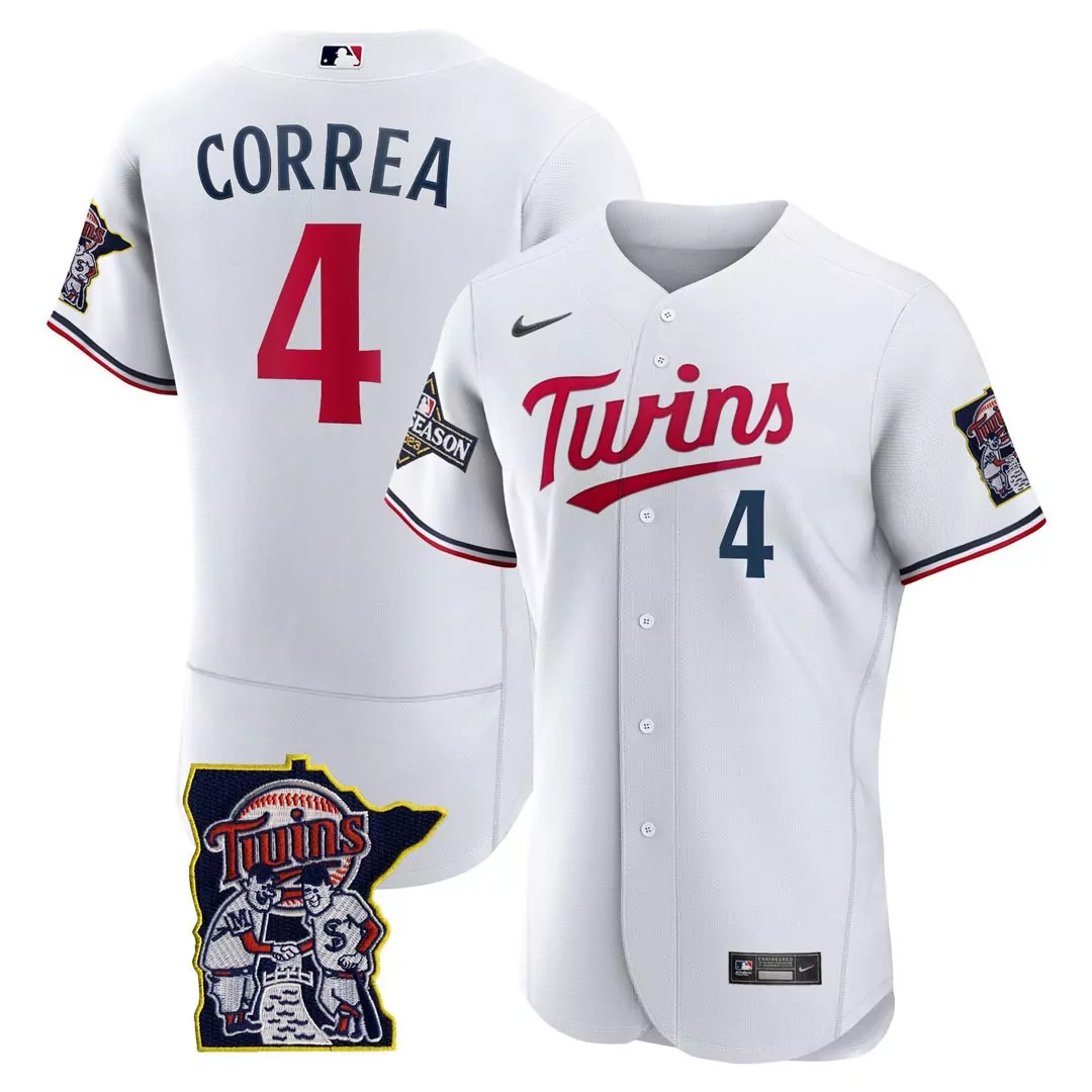 white carlos correa mens minnesota twins flex base postseason patch jersey all stitched