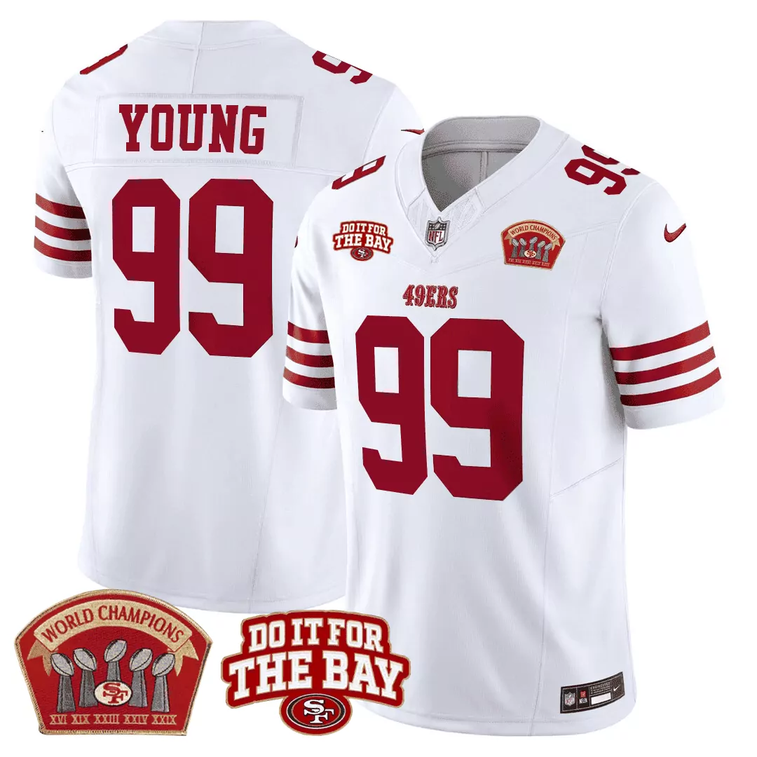 white chase young all players san francisco 49ers 5x world champions do it for the bay patch limited jersey men