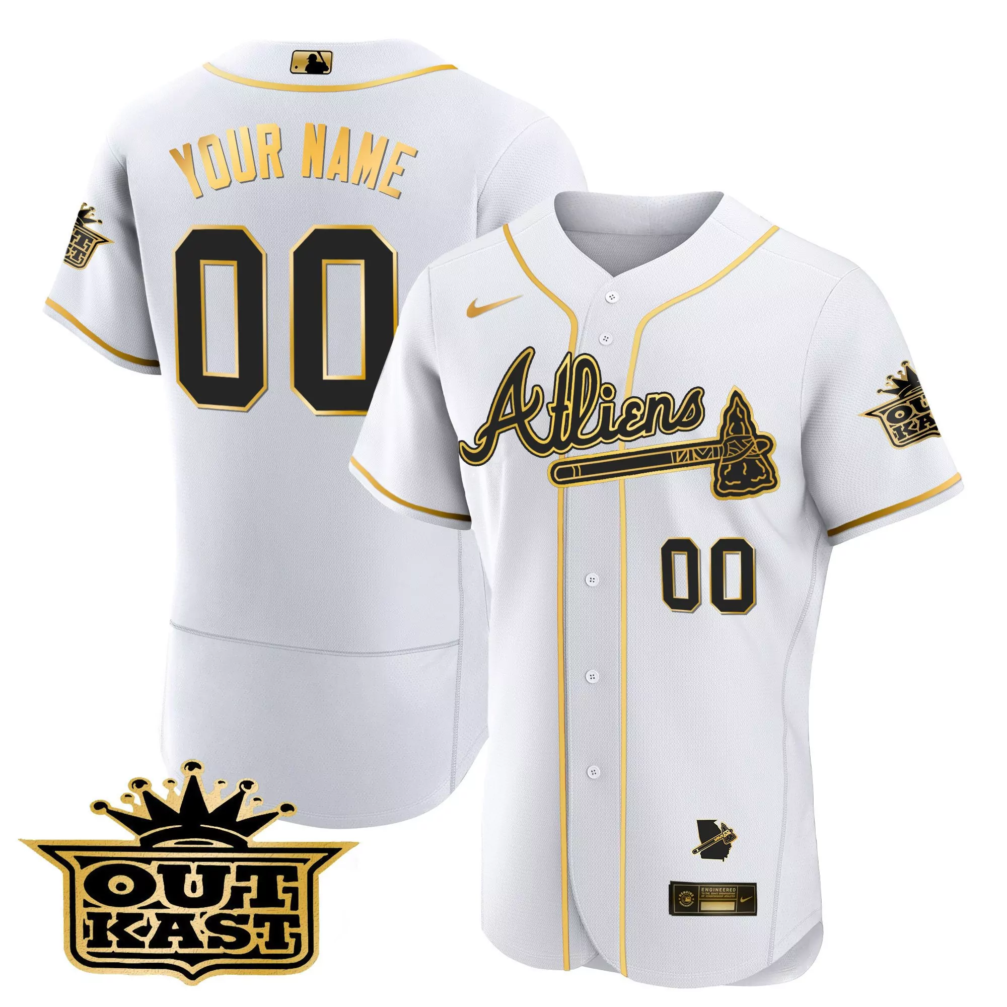 white gold men atlanta braves atliens flex base custom jersey v2 all stitched