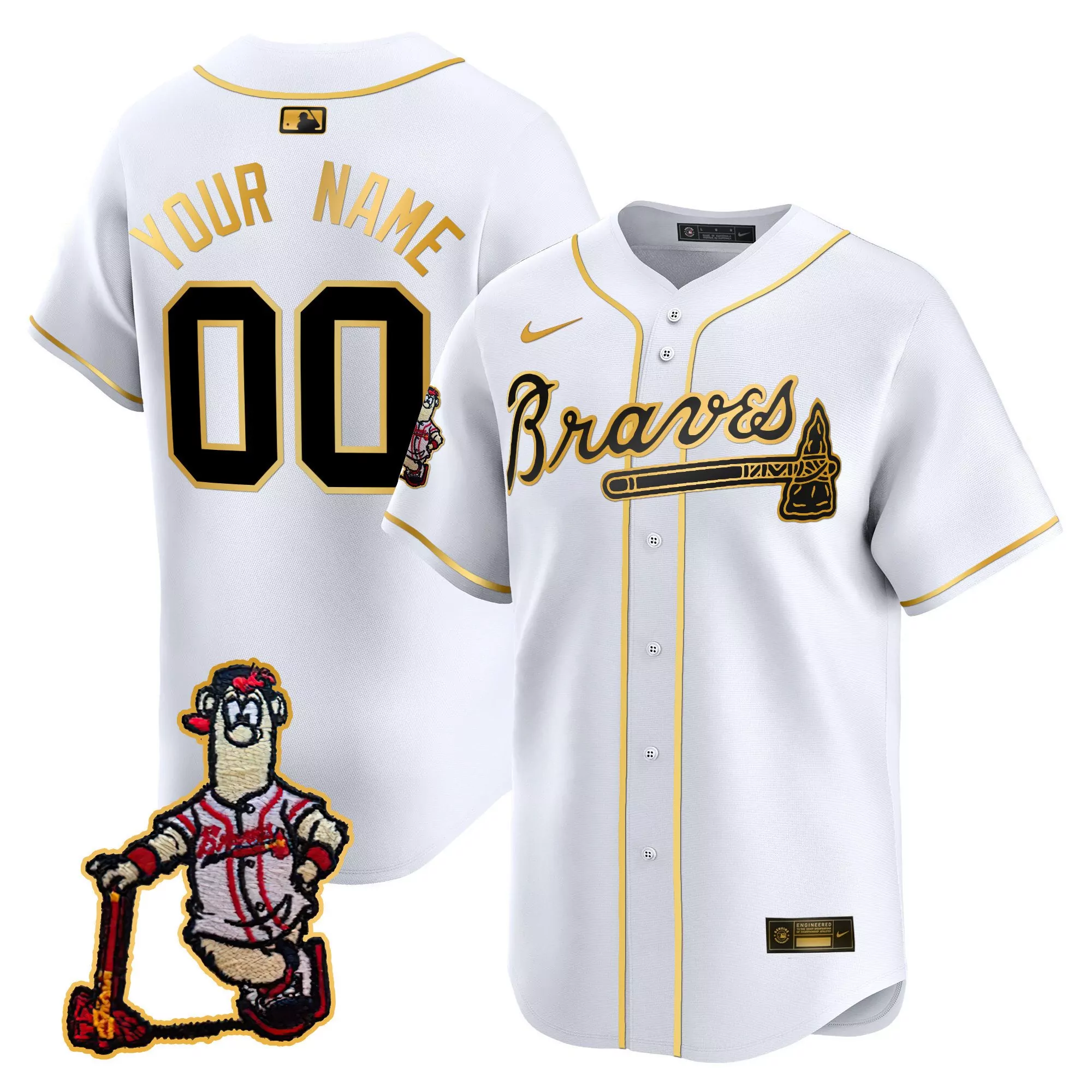 white gold men atlanta braves blooper patch vapor premier limited custom jersey all stitched