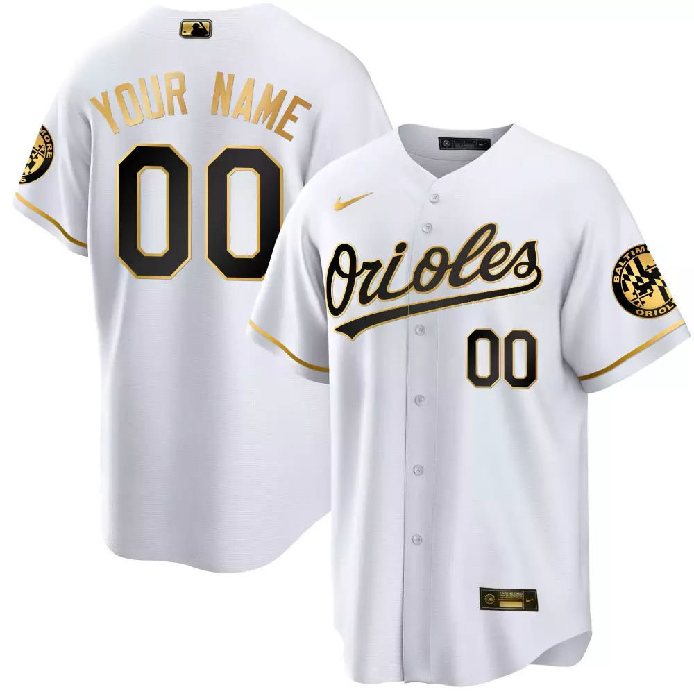 white gold men baltimore orioles 2023 special gold cool custom jersey all stitched