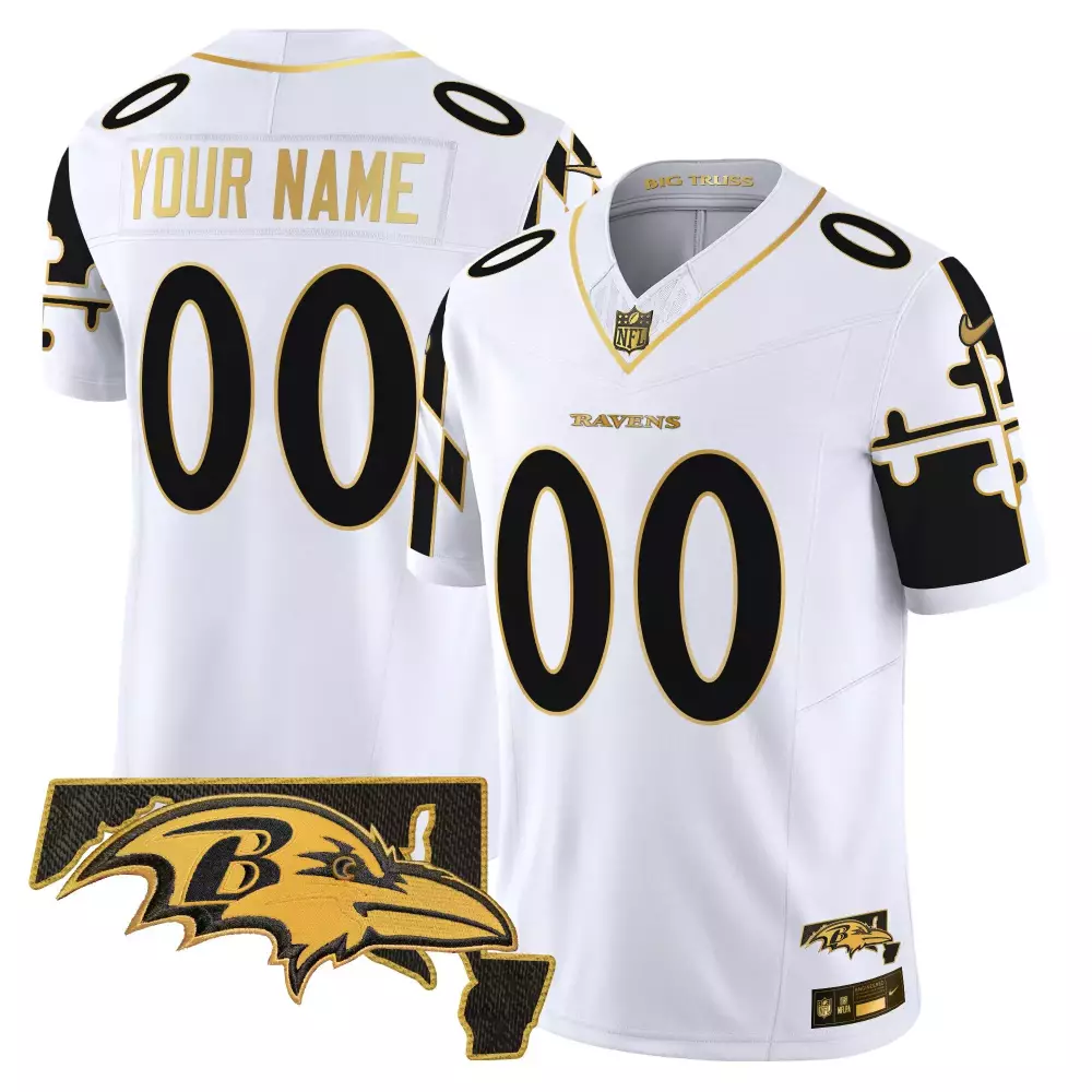white gold men baltimore ravens maryland 2024 afc north division champions patch gold vapor limited custom jersey all st
