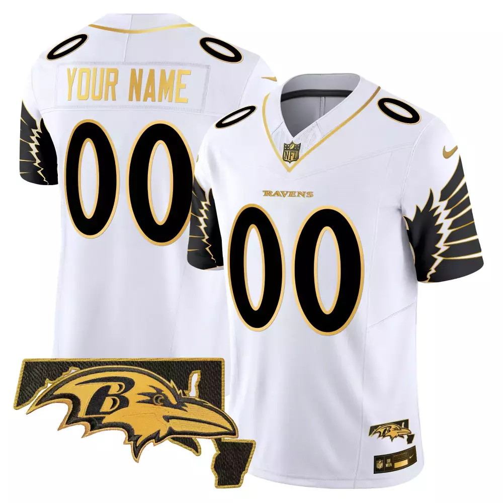 white gold men baltimore ravens maryland 2024 afc north division champions patch gold vapor limited custom jersey all st