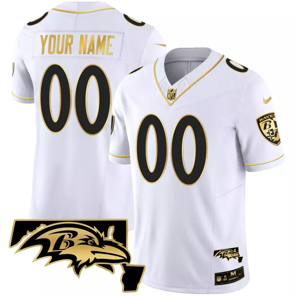 white gold men baltimore ravens maryland 2024 afc north division champions patch gold vapor limited custom jersey all st