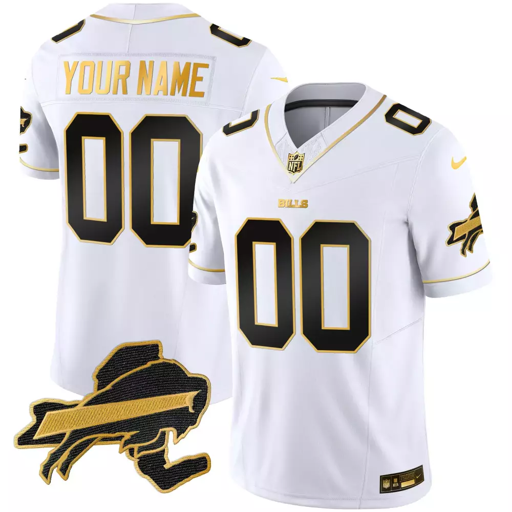 white gold men buffalo bills gold and split custom name and number all stitched